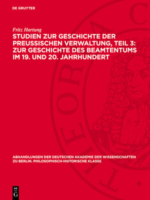 cover image of Studien zur Geschichte der preußischen Verwaltung, Teil 3